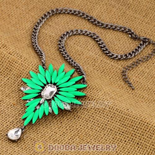 2013 Design Lollies Green Resin Crystal Flower Pendant Necklaces Wholesale