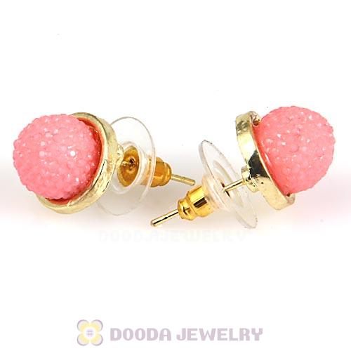 Fashion Gold Plated Pink Bubble Strawberry Stud Earring Wholesale