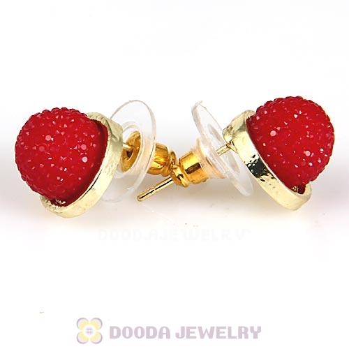 Fashion Gold Plated Red Bubble Strawberry Stud Earring Wholesale