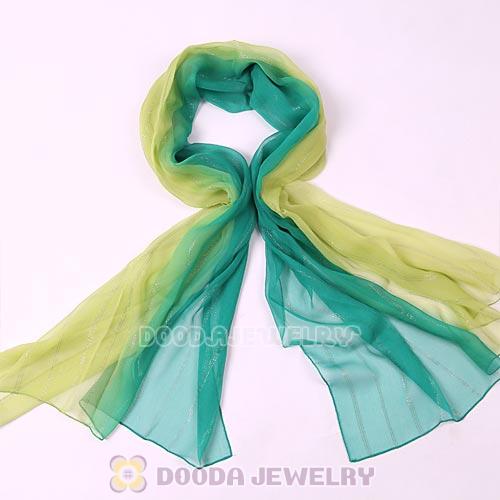 Mulberry Silk Scarves Digital Painting Green Fade Flower Pashmina Shawls Wholesale