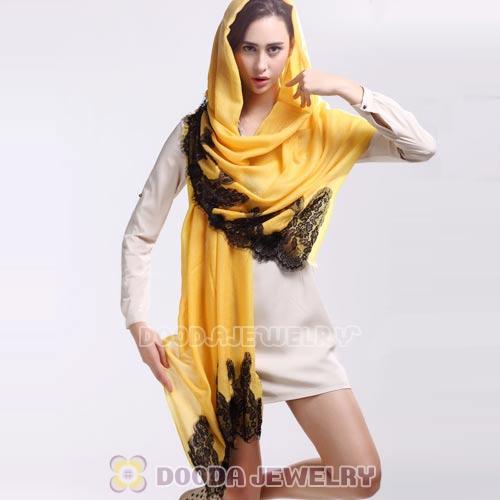 Urban Retro Yellow Wool with Lace Pashmina Shawl Scarves