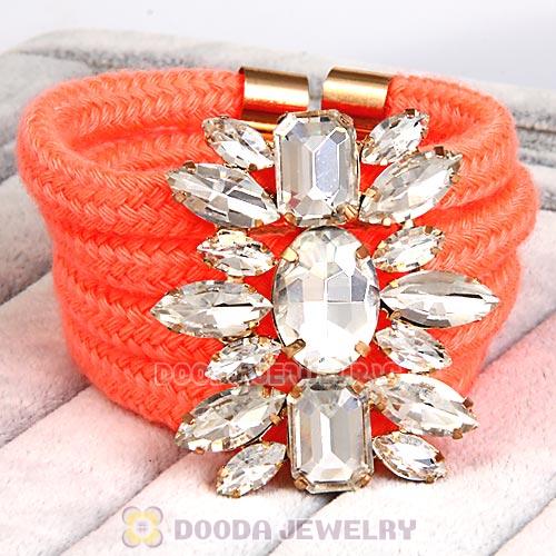 Fluorescence Orange Cord and Crystal Flower Bracelet