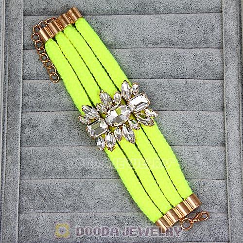 Fluorescence Yellow Cord and Crystal Flower Bracelet