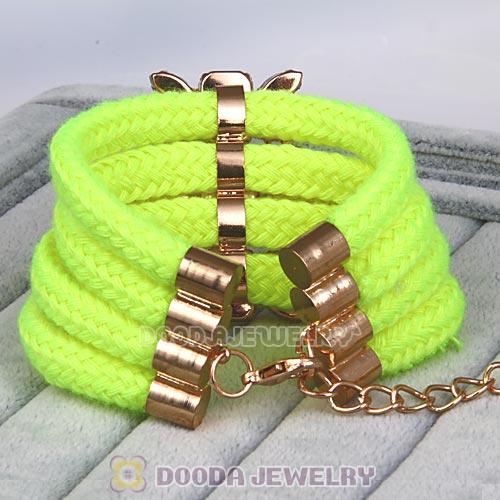 Fluorescence Yellow Cord and Crystal Flower Bracelet