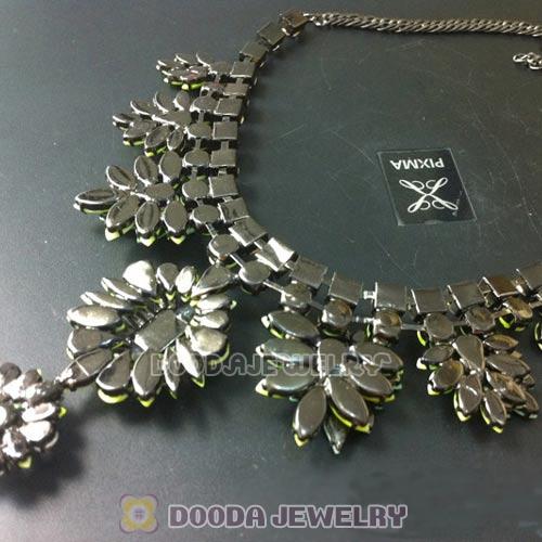 Luxury brand Yellow Purple Resin Crystal Flower Statement Necklace