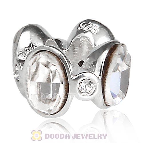 European Sterling Silver Oval Beads with Crystal Austrian Crystal