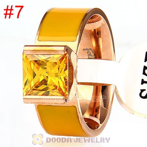 High Quality Rose Golden Titanium Steel Finger Ring with Yellow CZ Stone