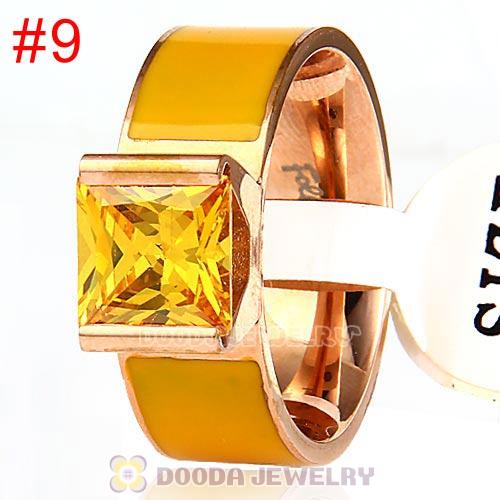 High Quality Rose Golden Titanium Steel Finger Ring with Yellow CZ Stone