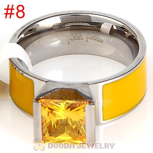 High Quality Silver Plated Titanium Steel Finger Ring with Yellow CZ Stone
