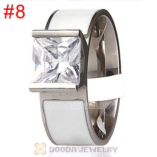High Quality Silver Plated Titanium Steel Finger Ring with White CZ Stone