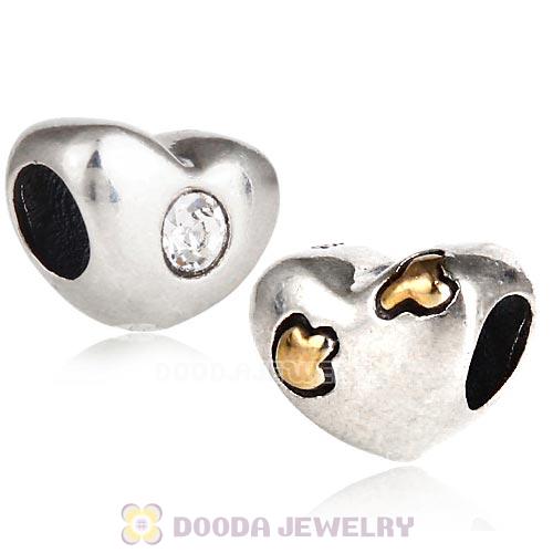 European Sterling Silver Gold Plated Love Struck Charm Bead with Crystal Austrian Crystal