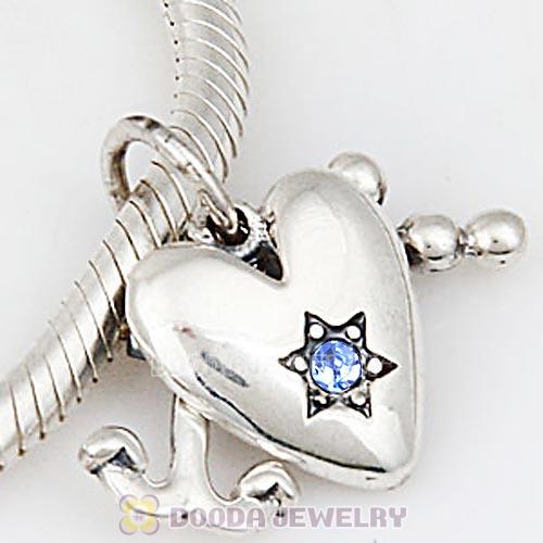 Sterling Silver Dangle Faith Love and Charity with Sapphire Austrian Crystal Charm