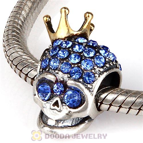 Gold Plated Crown Sterling Silver Skull Highness Bead with Sapphire Austrian Crystal