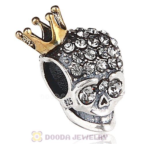 Gold Plated Crown Sterling Silver Skull Highness Bead with Black Diamond Austrian Crystal