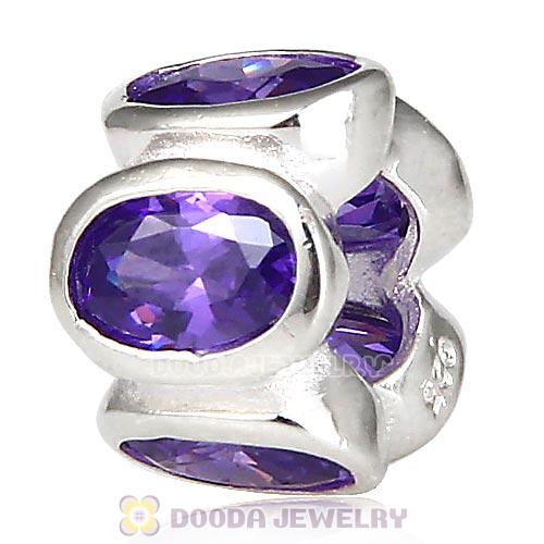 925 Sterling Silver European Style Beads with Purple Stone