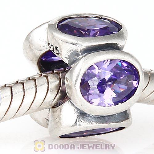 S925 Sterling Silver Charm Jewelry Beads with purple Stone
