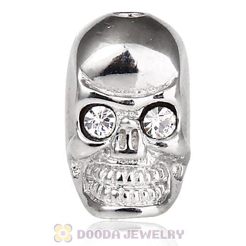 8×14mm Rhodium plated Sterling Silver Skull Head Bead with Crystal Austrian Crystal