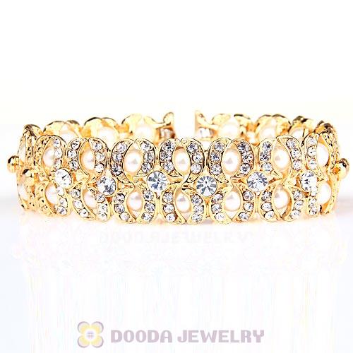 Fashion Gold Plated bling bling Crystal and Pearl Bracelet Wholesale