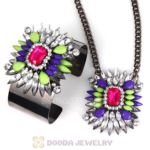 Multi Color Resin Crystal Pendant Necklace and Bangle Set Wholesale