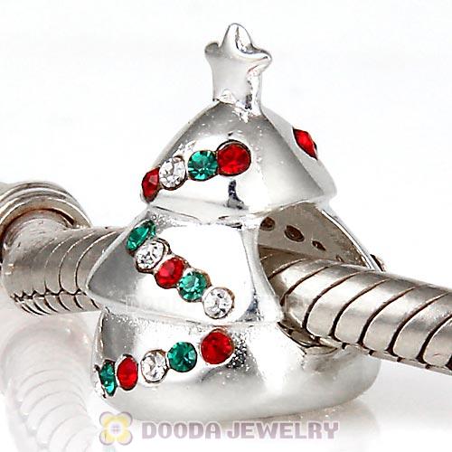925 Sterling Silver Christmas tree Charm Beads with Crystal
