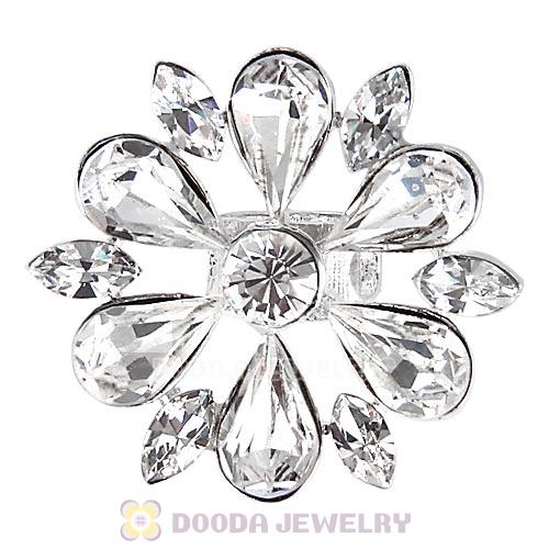 European Sterling Silver Passion Flower Bead with Clear Austrian Crystal