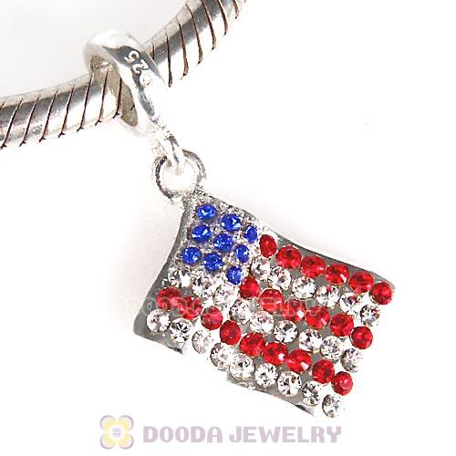 European Sterling Silver American Flag Dangle Beads with Austrian Crystal