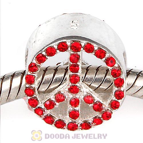 Sterling Silver Peace Button Beads with Light Siam Austrian Crystal