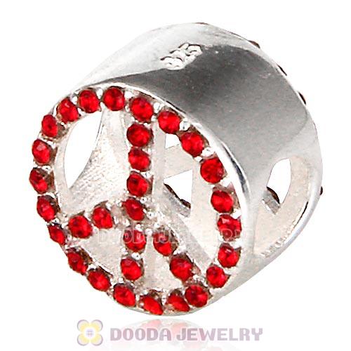 Sterling Silver Peace Button Beads with Light Siam Austrian Crystal