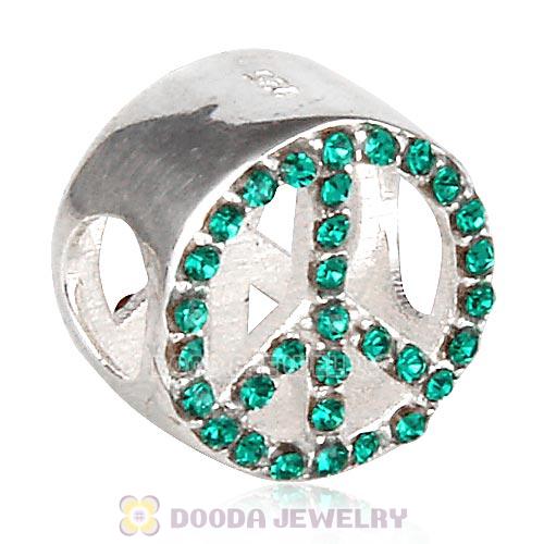 Sterling Silver Peace Button Beads with Emerald Austrian Crystal