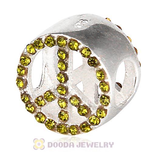 Sterling Silver Peace Button Beads with Olivine Austrian Crystal