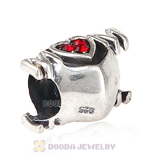 Sterling Silver European MOM Heart Bead with Siam Austrian Crystal