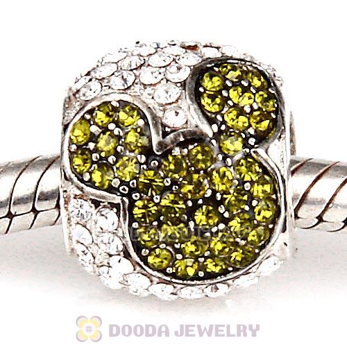 Sterling Silver Jeweled Mickey Charms with Olivine and Clear Austrian Crystal