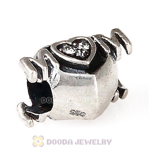 Sterling Silver European MOM Heart Bead with Black Diamond Austrian Crystal