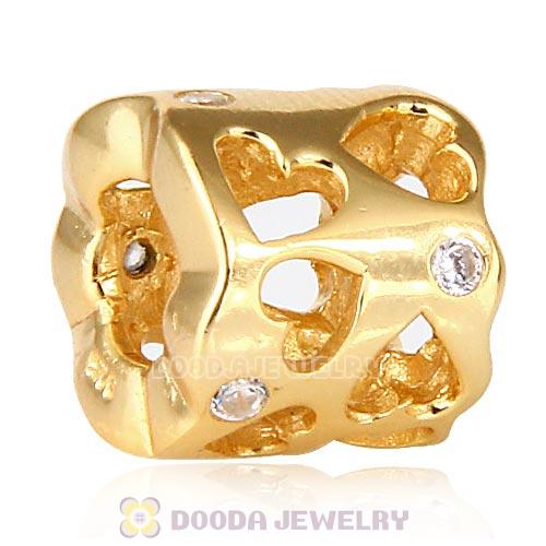 Gold Plated Silver Tunnel of Love charm Beads with Stone