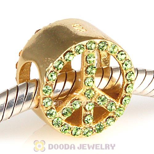 Gold Plated Sterling Silver Peace Button Beads with Peridot Austrian Crystal