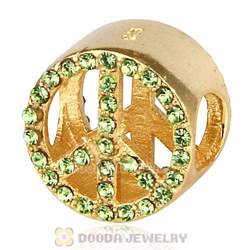 Gold Plated Sterling Silver Peace Button Beads with Peridot Austrian Crystal