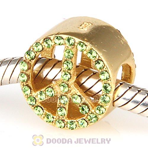 Gold Plated Sterling Silver Peace Button Beads with Peridot Austrian Crystal
