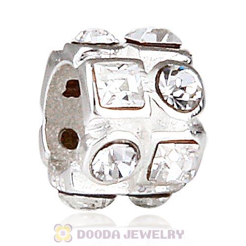 Sterling Silver Beads with Circle Square Clear Austrian Crystal