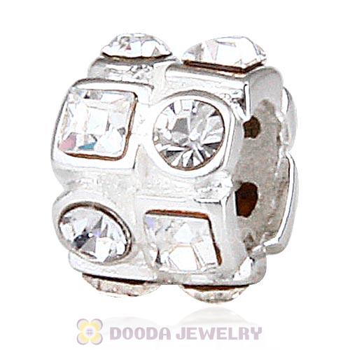 Sterling Silver Beads with Circle Square Clear Austrian Crystal