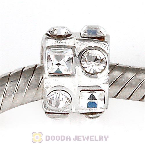 Sterling Silver Beads with Circle Square Clear Austrian Crystal