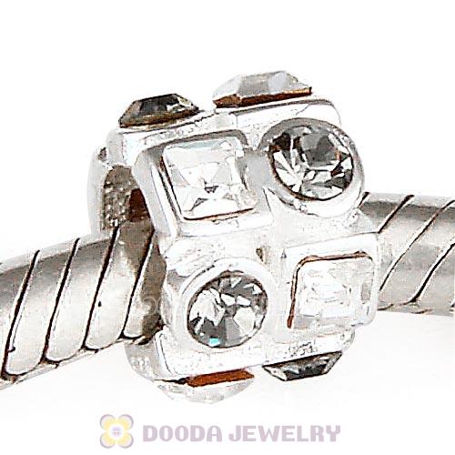 Sterling Silver Beads with Circle Black Diamond Square Clear Austrian Crystal
