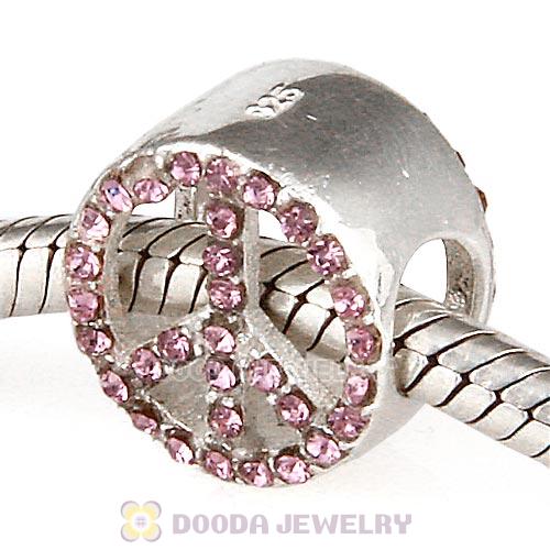 Sterling Silver Peace Button Beads with Light Amethyst Austrian Crystal