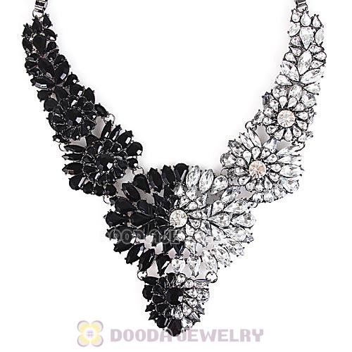 Luxury brand Black Resin Crystal Flower Statement Necklaces Wholesale