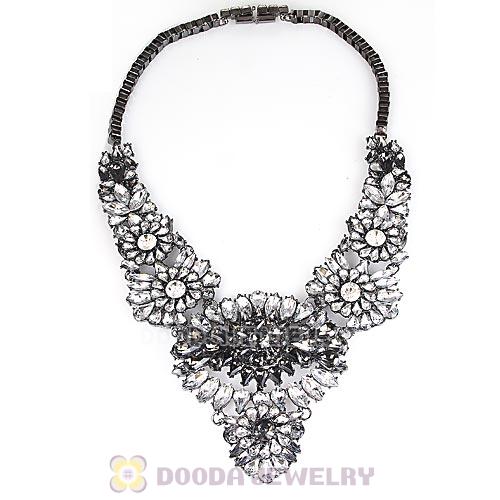 Luxury brand Black Diamond and Clear Crystal Flower Statement Necklaces Wholesale