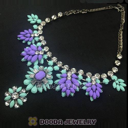 Luxury brand Blue Purple Resin Crystal Flower Statement Necklace