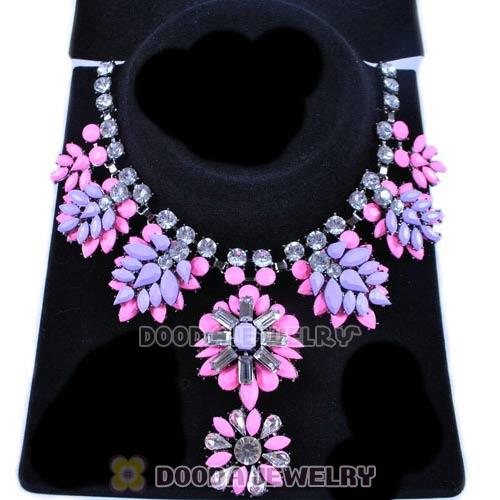 Luxury brand Pink Purple Resin Crystal Flower Statement Necklace