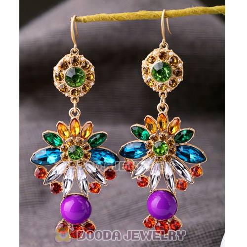 Fashion Multicolor Resin Crystal Flower Drop Earrings