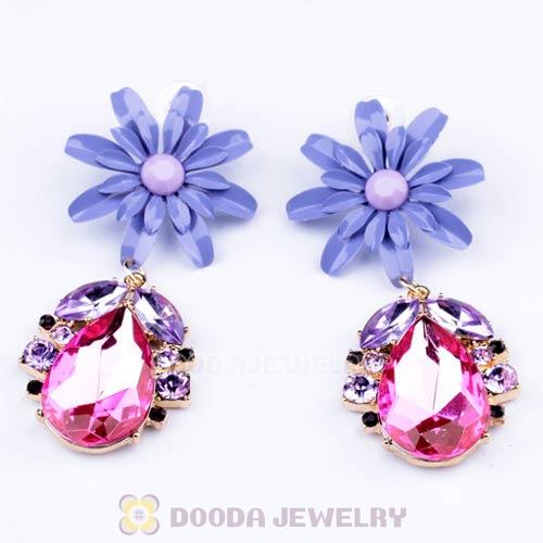Fashion Alloy Resin Crystal Flower Teardrop Stud Earrings