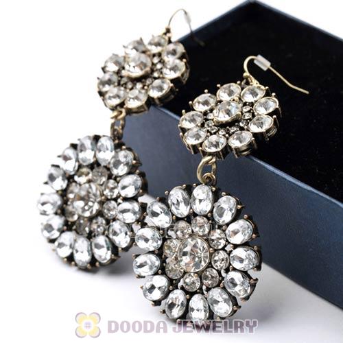 Fashion Clear Crystal Round Flower Drop Earrings