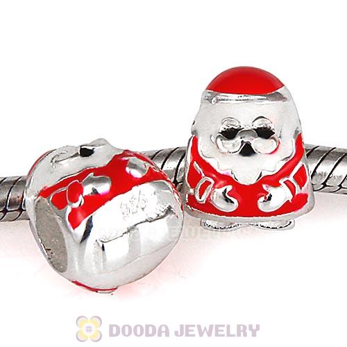 Sterling Silver Red Enamel Jolly Santa Beads European Style